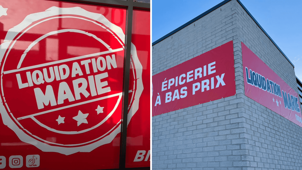Enseigne d'une succursale Liquidation Marie au Québec.