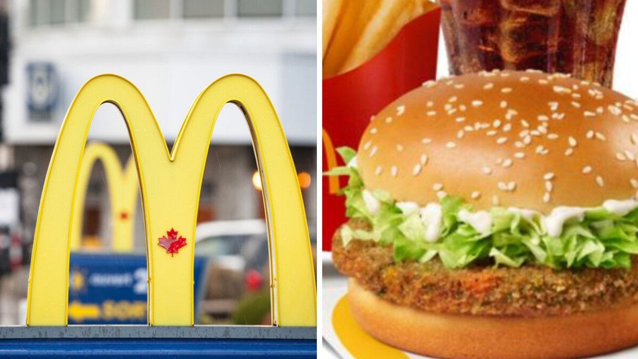 Enseigne du McDonald's. Droite : Le nouveau McVeggie au Canada.