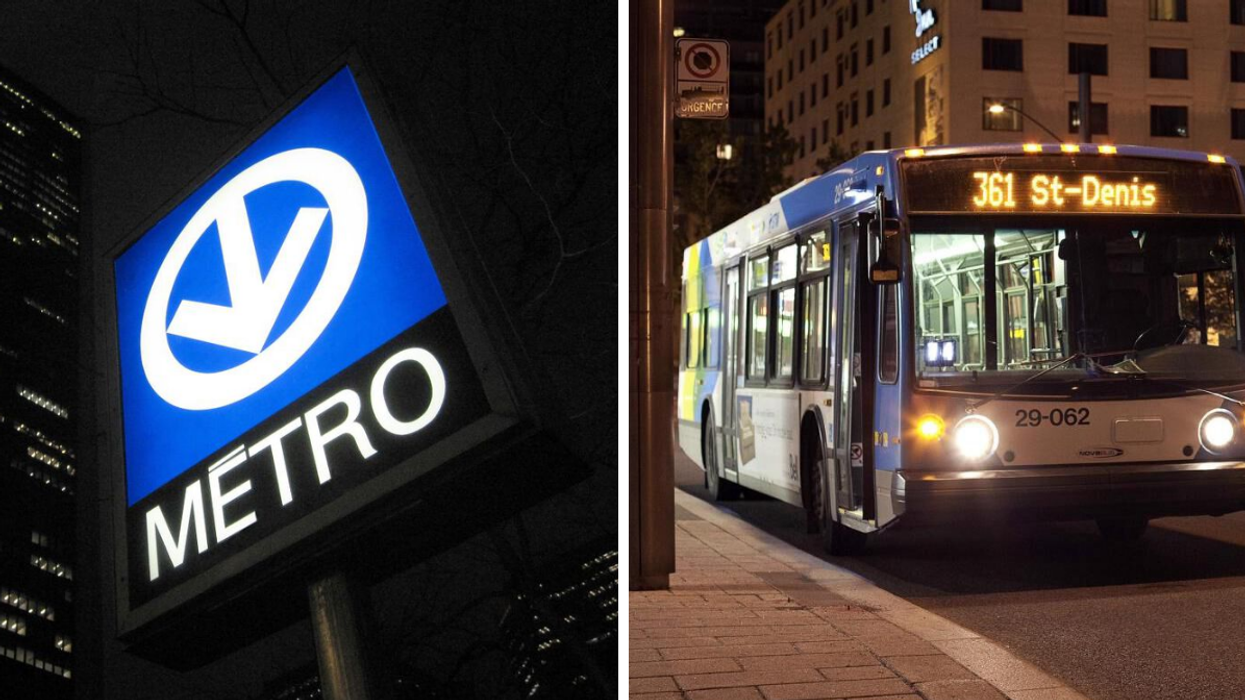 Enseigne du Métro. Droite : Autobus.