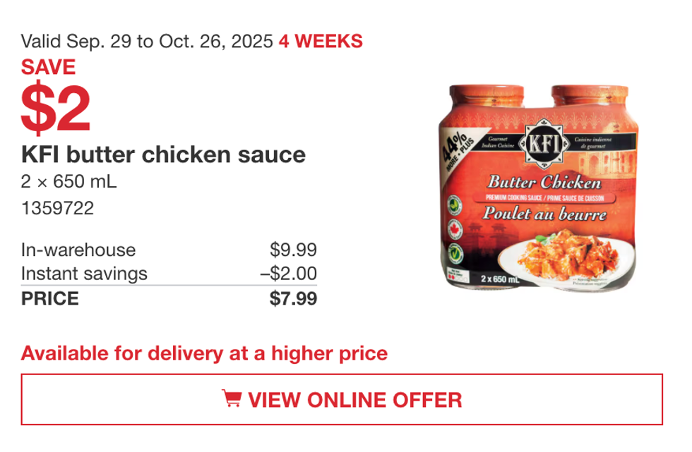 Ensemble de 2 pots de sauce au beurre KFI en vedette dans la circulaire du Costco.