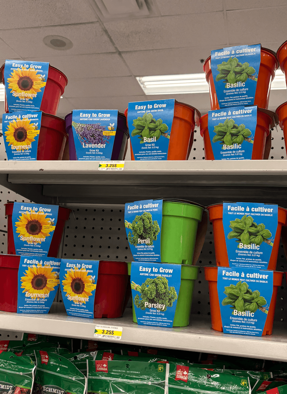 Ensemble de culture sur les tablettes du Dollarama.