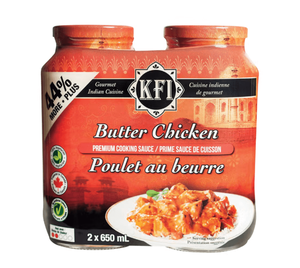 Ensemble de deux pots de sauce pour poulet au beurre KFI vendu au Costco.