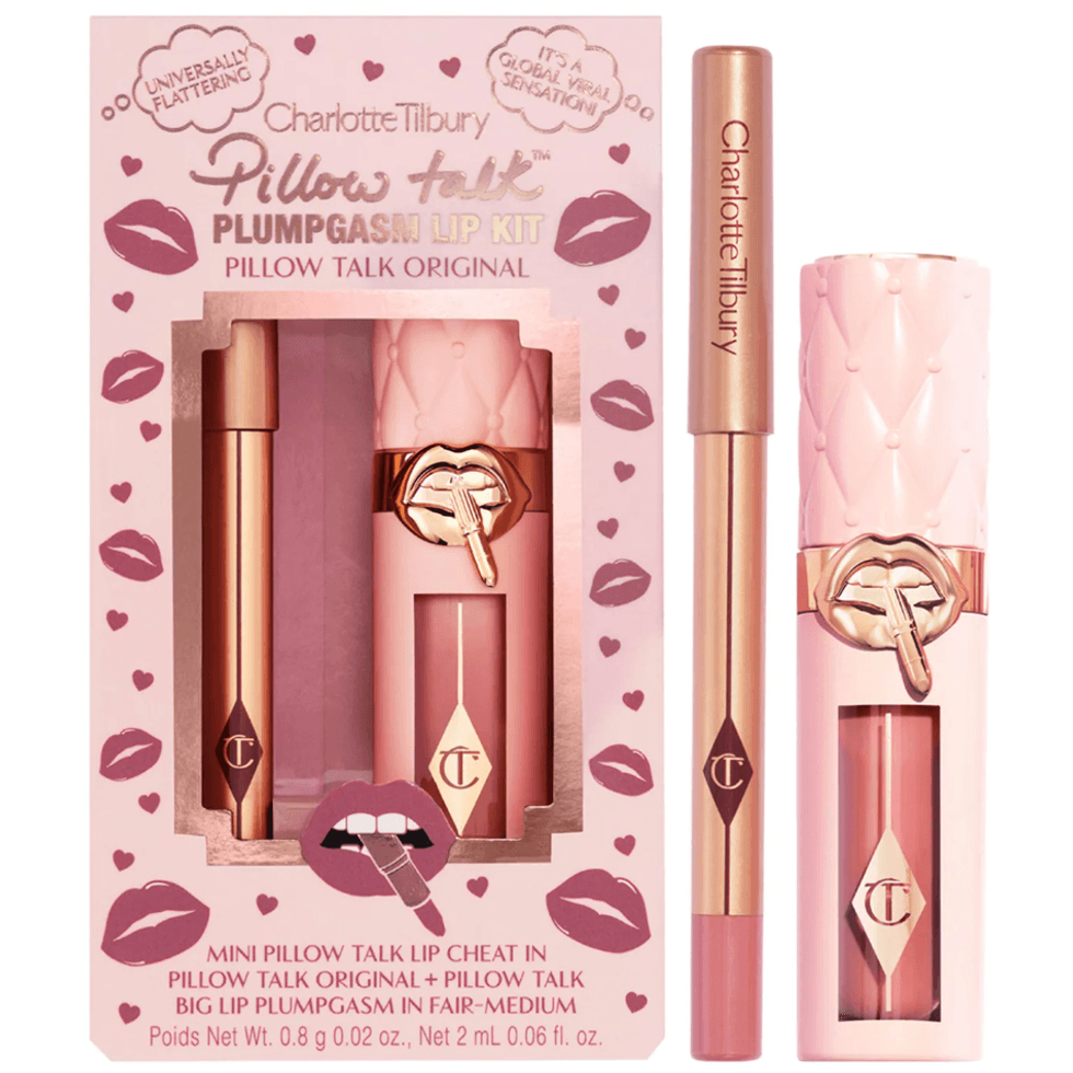 Ensemble ligneur et brillant \u00e0 l\u00e8vres Pillow Talk Plumpgasm de Charlotte Tilbury.