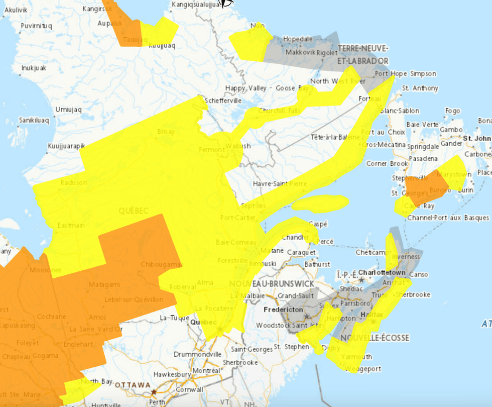 Environnement Canada lance une alerte m\u00e9t\u00e9o sur une grande partie de la province.