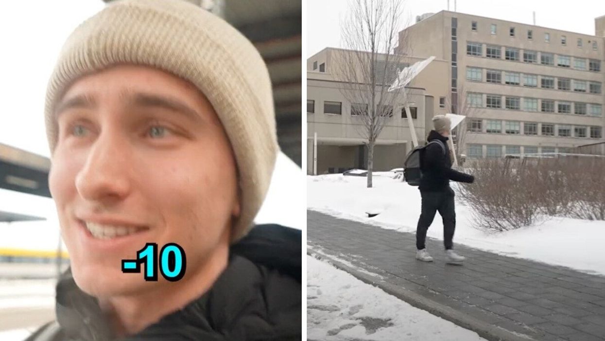 Eric Struk arriving in the city. Right: The Tiktoker wandering around.