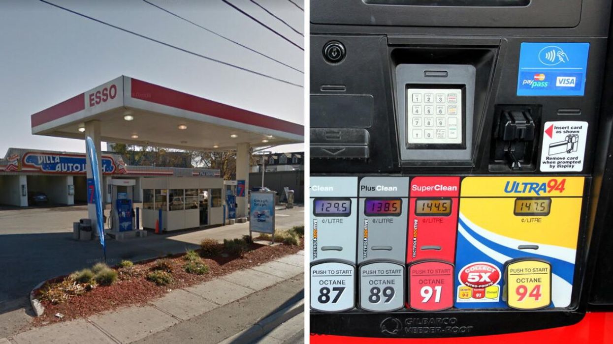 Esso gas station. Right: A pump at an Ontario gas station.