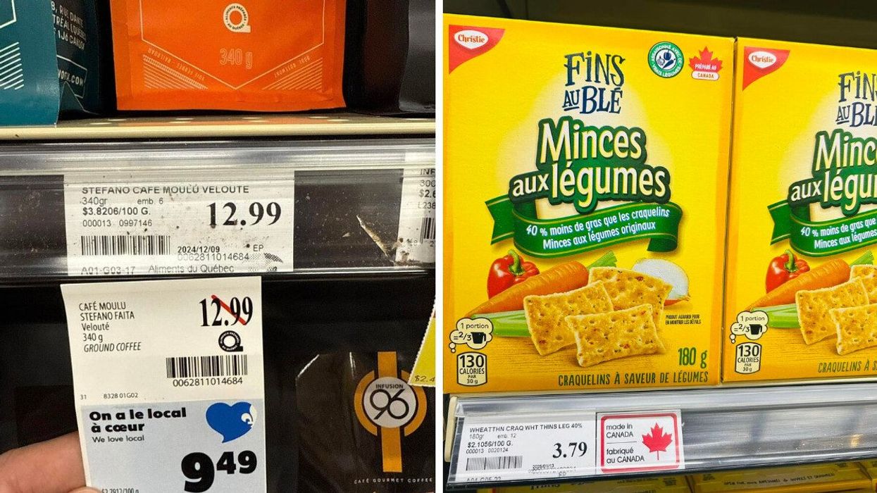 Étiquette du IGA. Droite : Produits fabriqué au Canada du IGA.