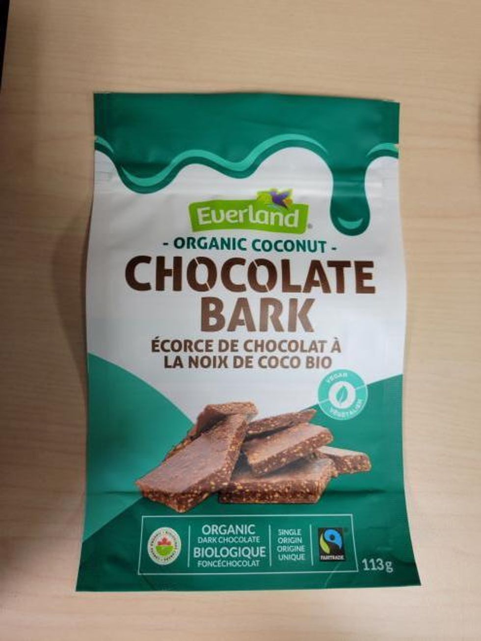 Everland brand Organic Coconut Chocolate Bark.