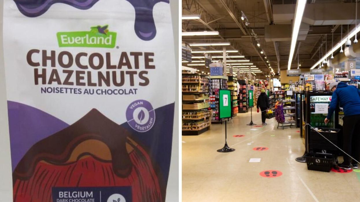 Everland Chocolate Hazlenuts. Right: Grocery store in B.C.
