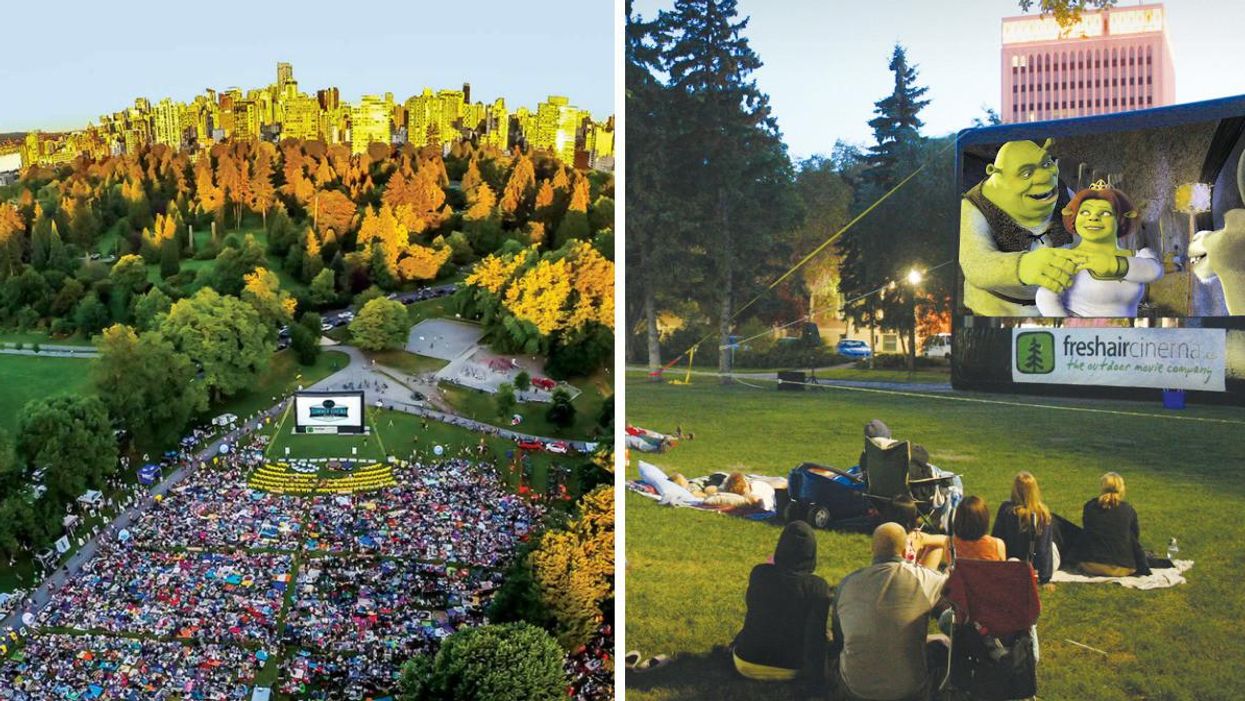Evo Summer Cinema. Right: Outdoor movie theatre.