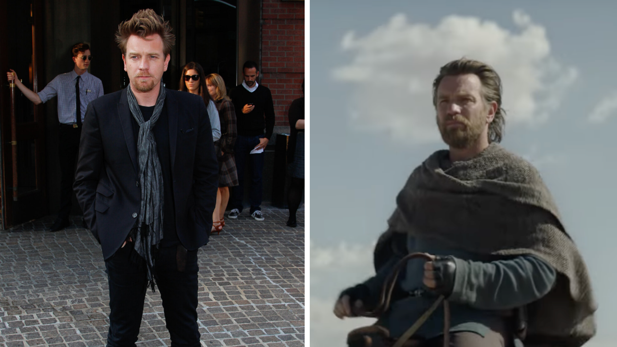 Ewan McGregor at a red carpet event. Right: Ewan McGregor as Obi-Wan Kenobi.