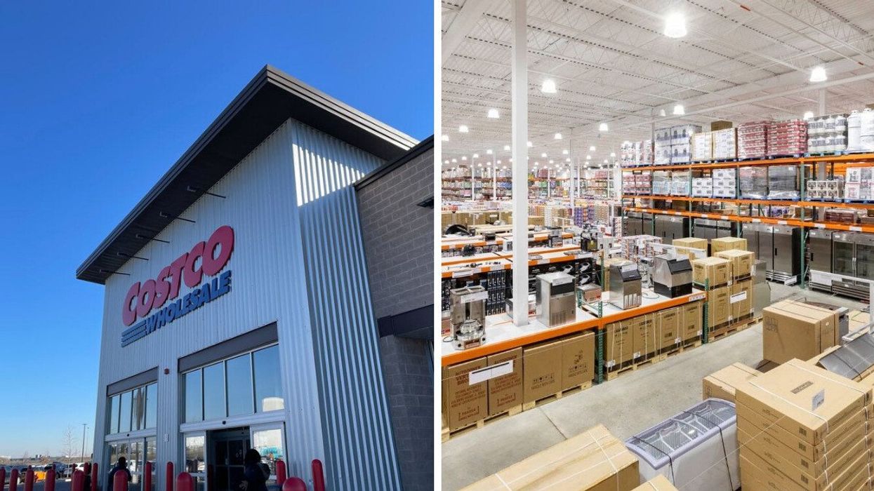 Exterior of a Costco location in Ontario. Right: Inside of a Costco Business Centre.