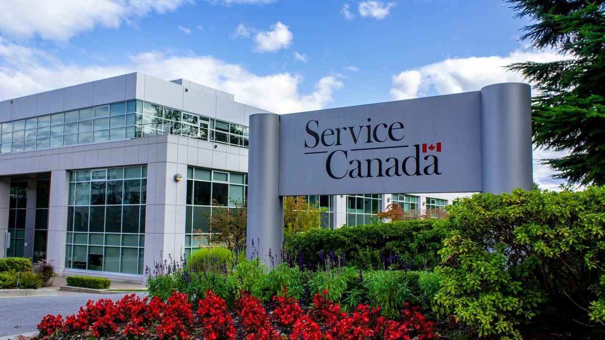 exterior of a service canada locaiton in vancouver with a sign