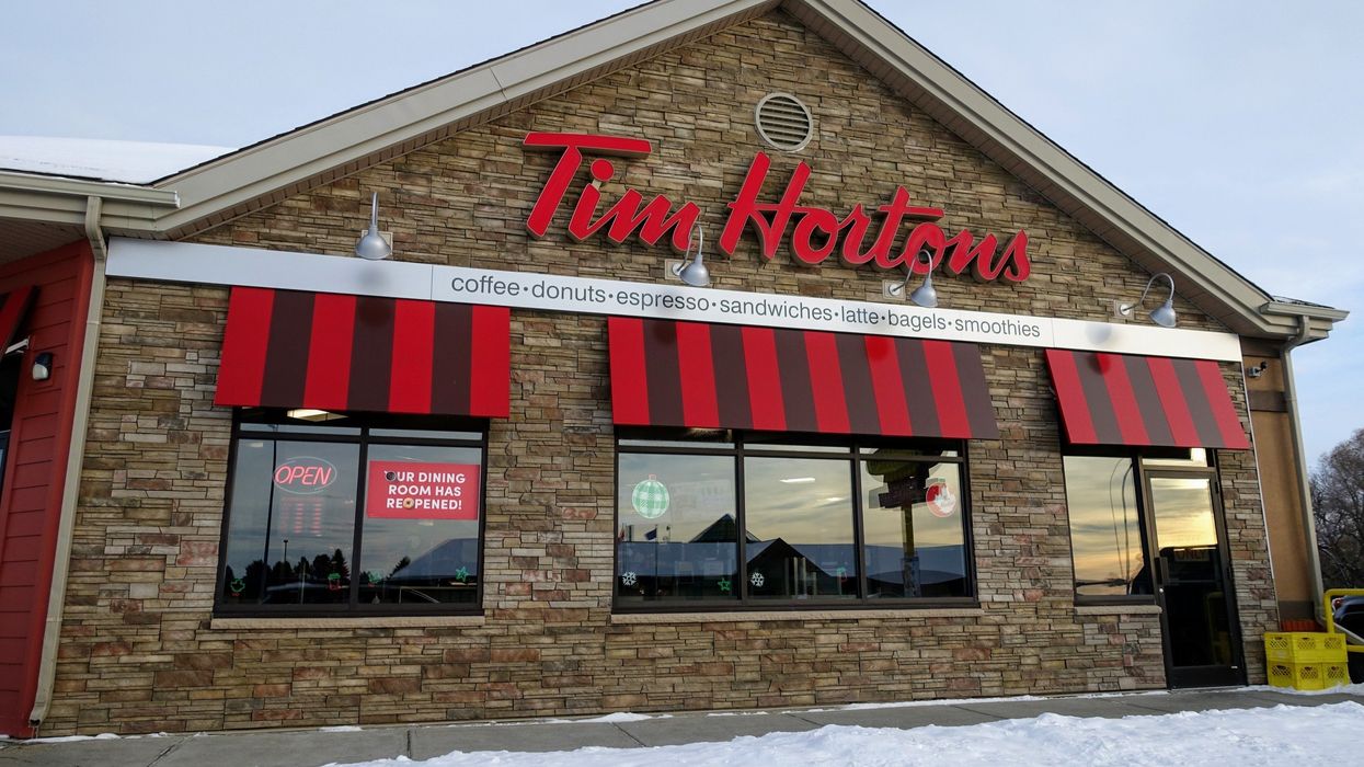 exterior of a tim hortons location in canada during winter