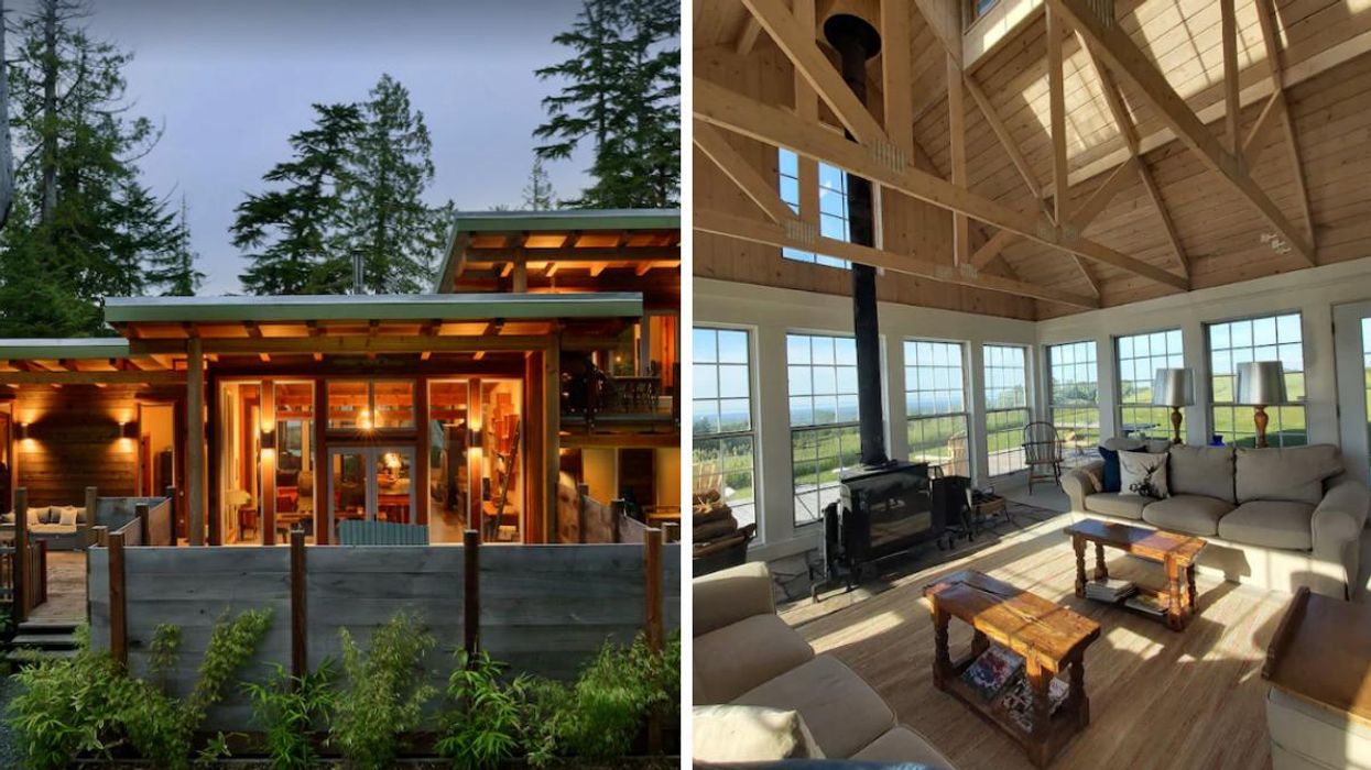 Exterior of a Vrbo vacation rental in Tofino. Right: Interior of a Vrbo vacation rental in Collingwood.