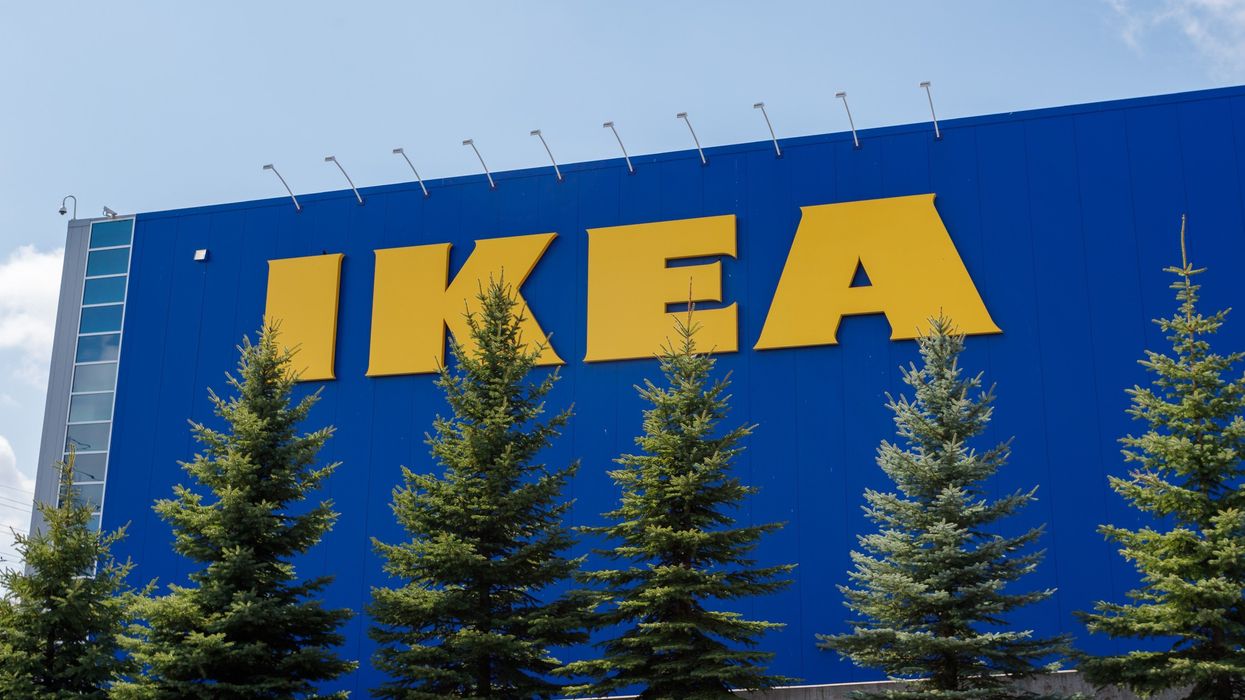 exterior of an ikea store in canada with trees