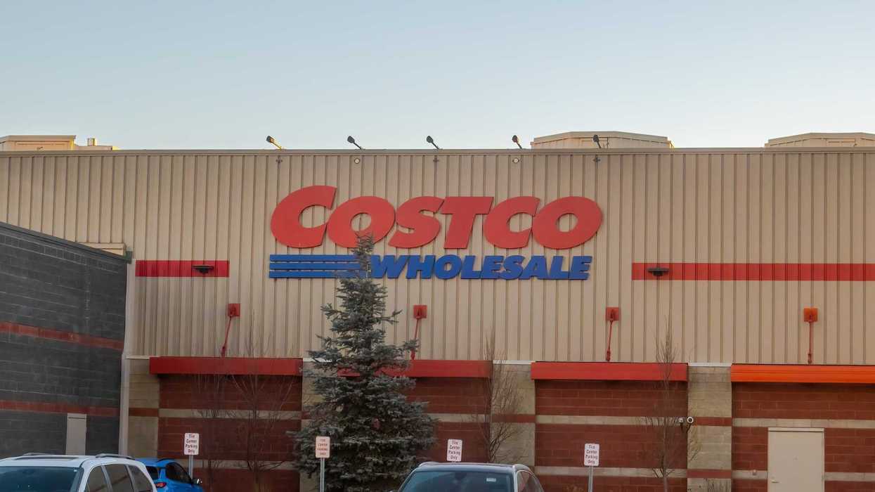 exterior of costco store in canada with red and blue costco wholesale sign