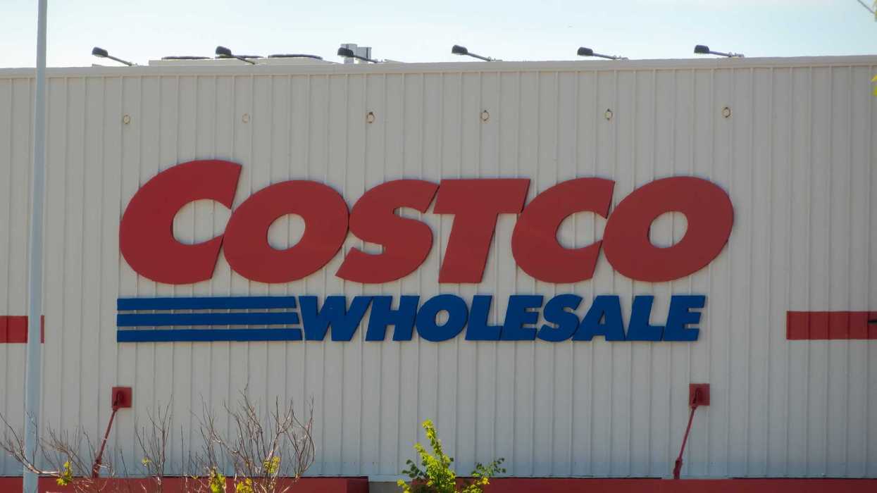 exterior of costco store in canada with red and blue costco wholesale sign