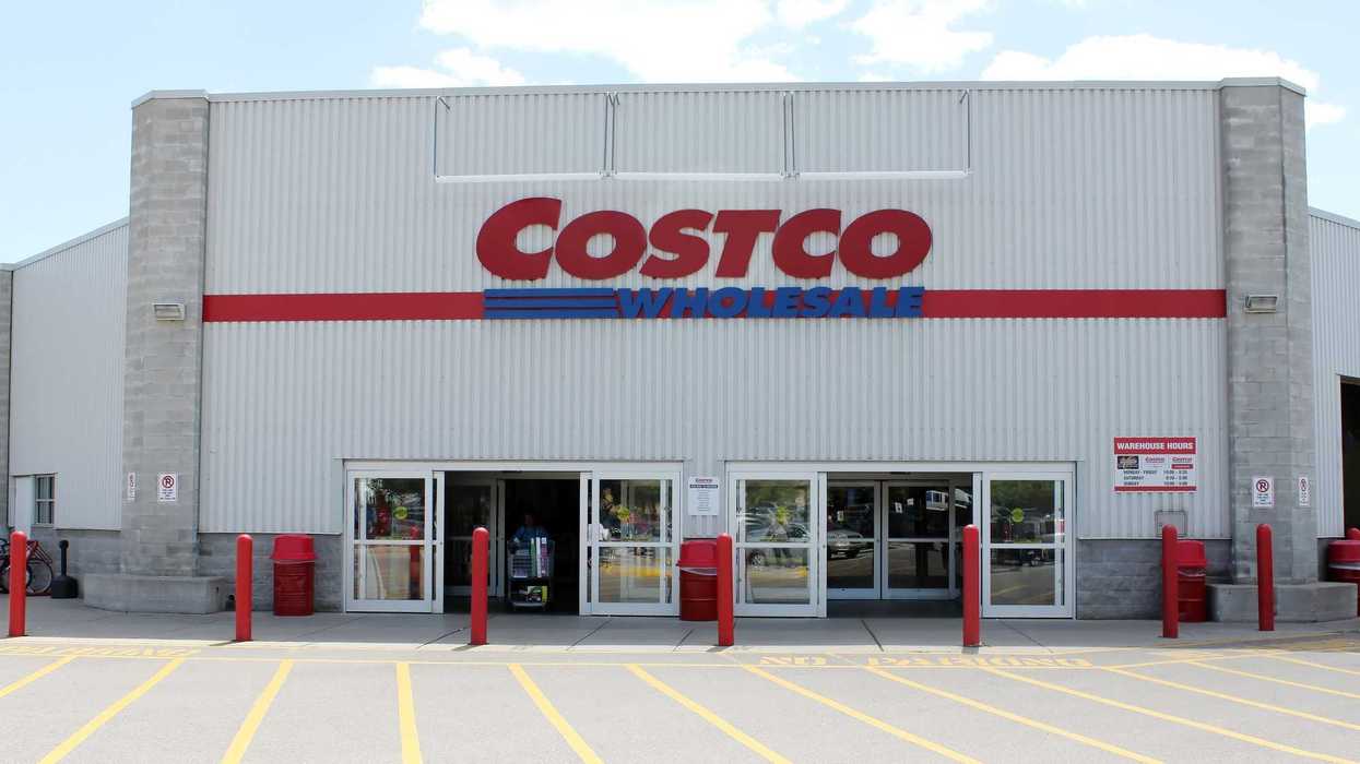 exterior of costco store in ontario with red and blue costco wholesale sign