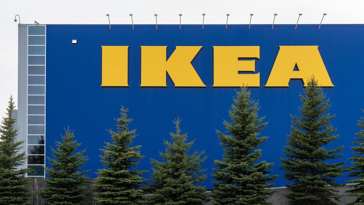 exterior of ikea store in canada with a sign