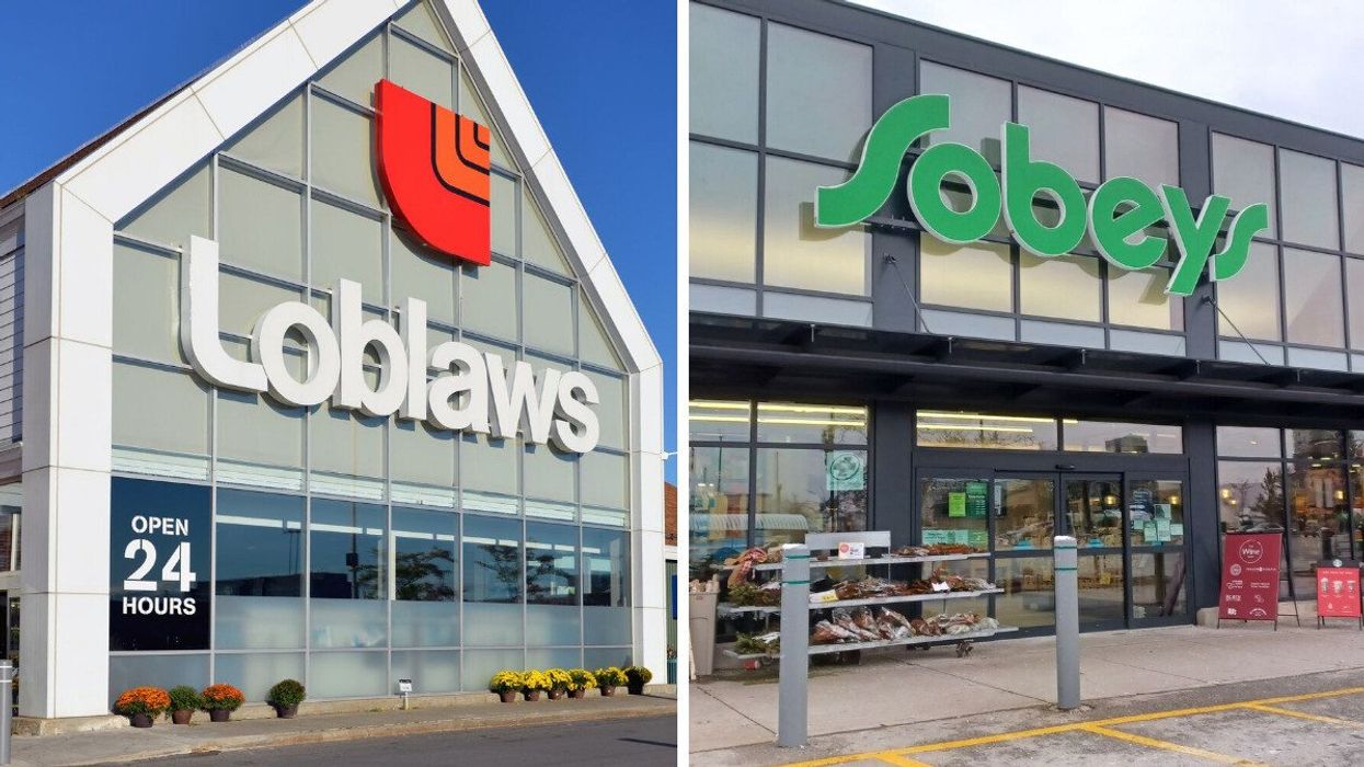 exterior of loblaws grocery store in toronto. right: exterior of sobeys store in ottawa