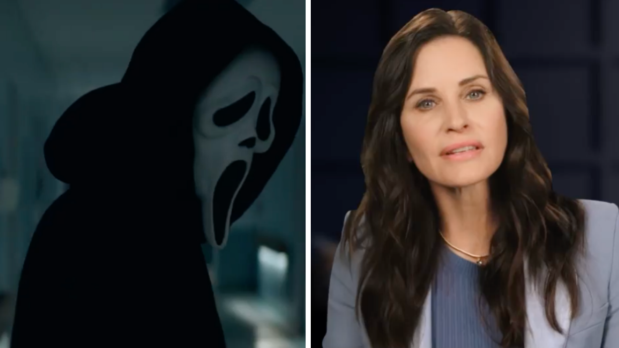 Extraits du film Scream 5. Droite : Courteney Cox dans le film Scream 5.