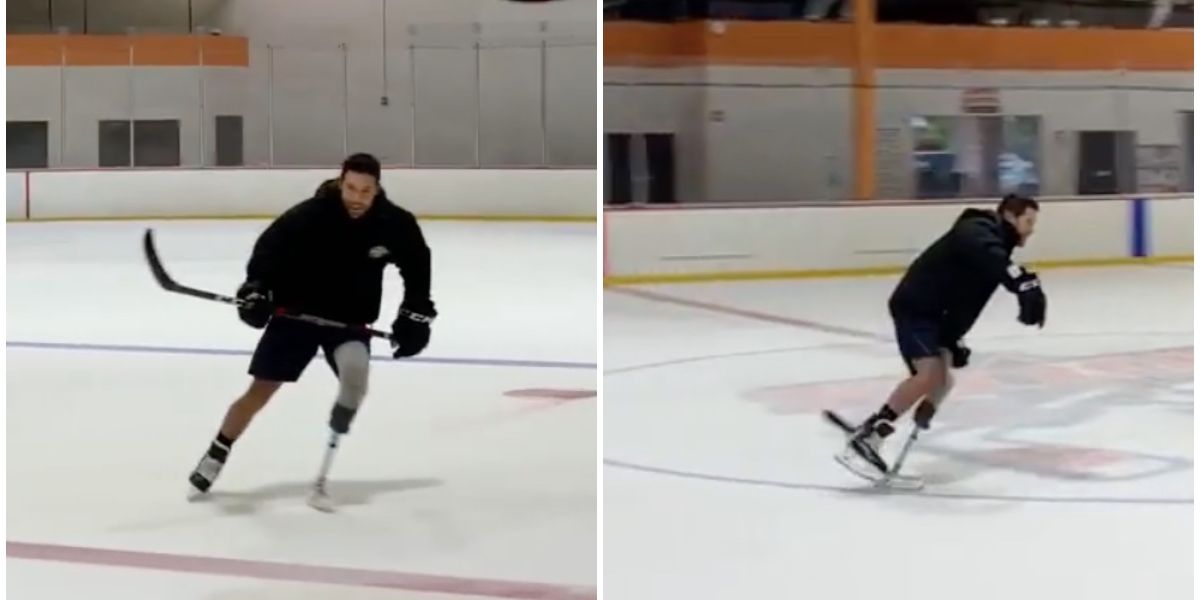 Former Canadian Hockey Player Skates On The Ice After Having His Leg
