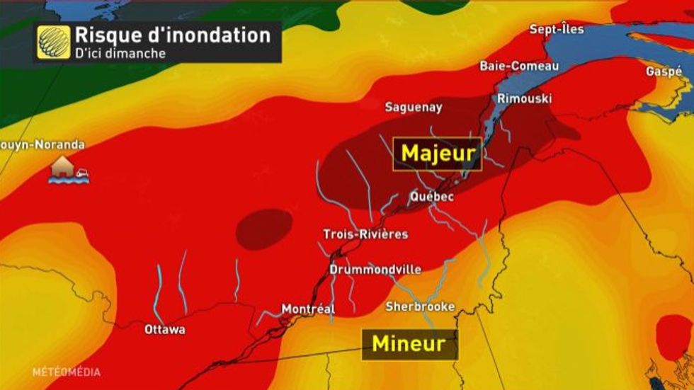 Inondations importantes prévues sur le Québec avec 40 à 75 mm de pluie de prévus pendant le