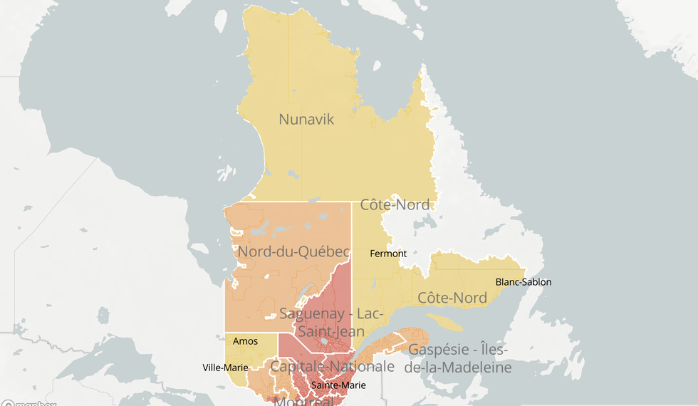COVID19 La cartes des zones au Québec a changé et c'est vraiment plus