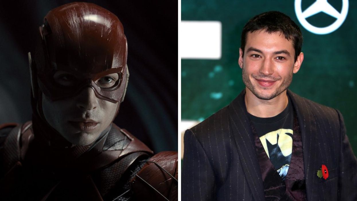 Ezra Miller as The Flash in "Justice League." Right: Ezra Miller.