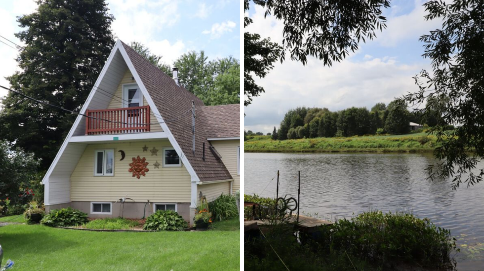 Fa\u00e7ade de la maison. Droite : Vue de la rivi\u00e8re.