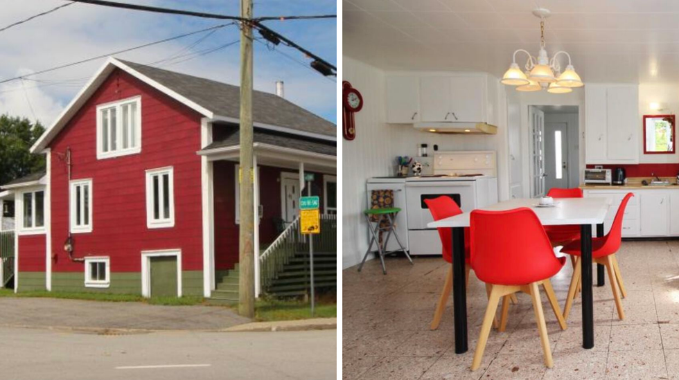 Fa\u00e7ade maison. Droite : Cuisine.