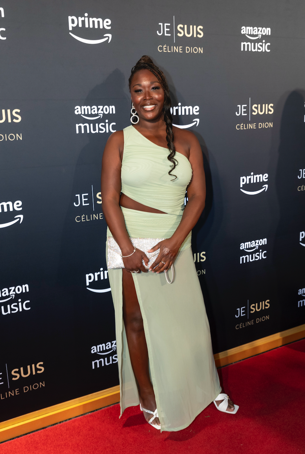 Fabienne Laferrie\u0300re sur le tapis rouge de JE SUIS : C\u00c9LINE DION.