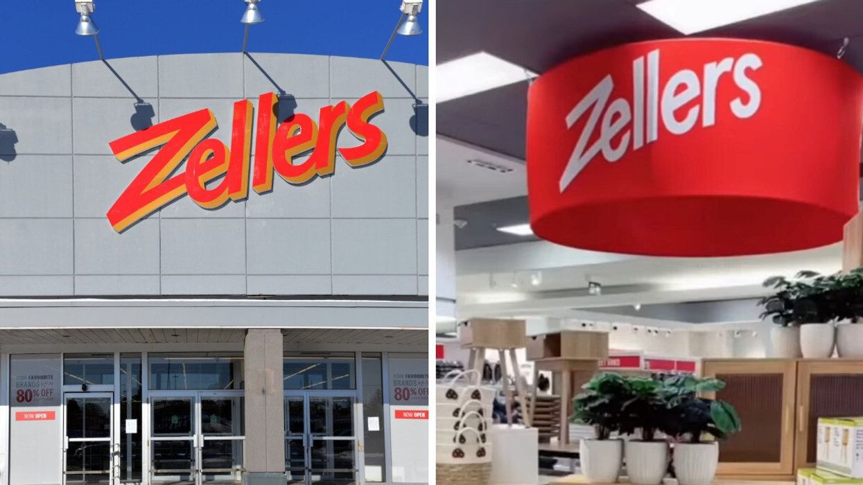 Façade d'un magasin Zellers. Droite : Nouveaux Zellers en Ontario.