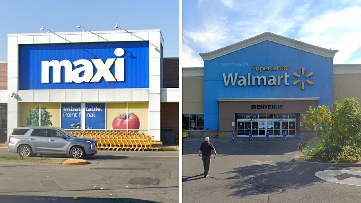 Façade d'un Maxi. Droite : Façade d'un Walmart.