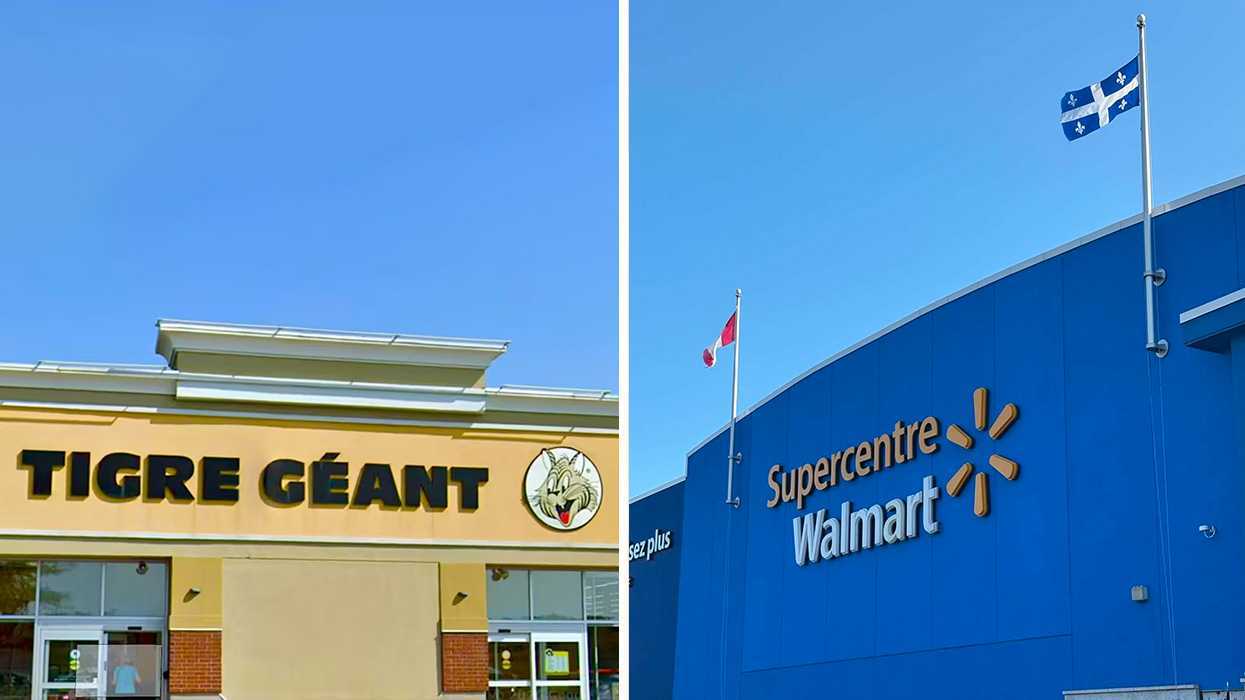 Façade d'un Tigre Géant. Droite : Façade d'un Walmart.