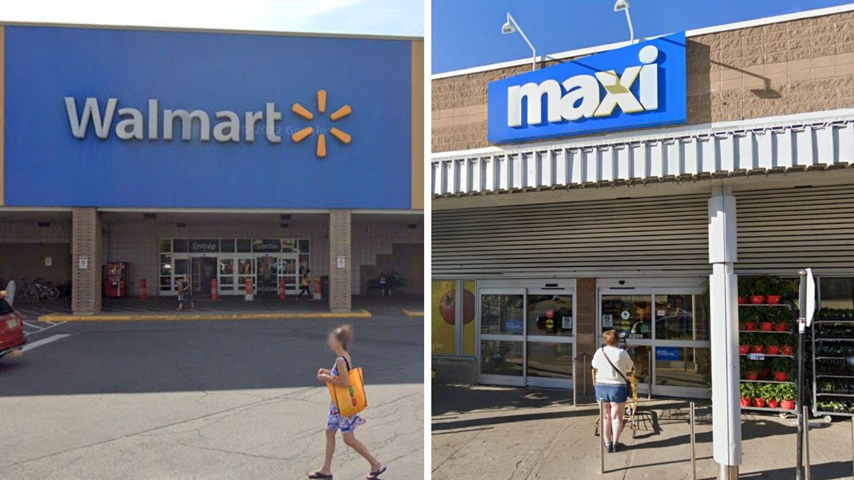 Façade d'un Walmart. Droite : Façade d'un Maxi.
