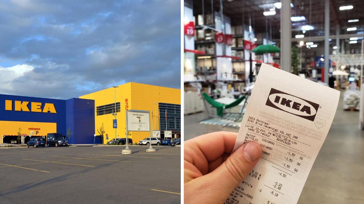 Façade d'une succursale IKEA au Canada. Droite : Facture du IKEA Montréal.