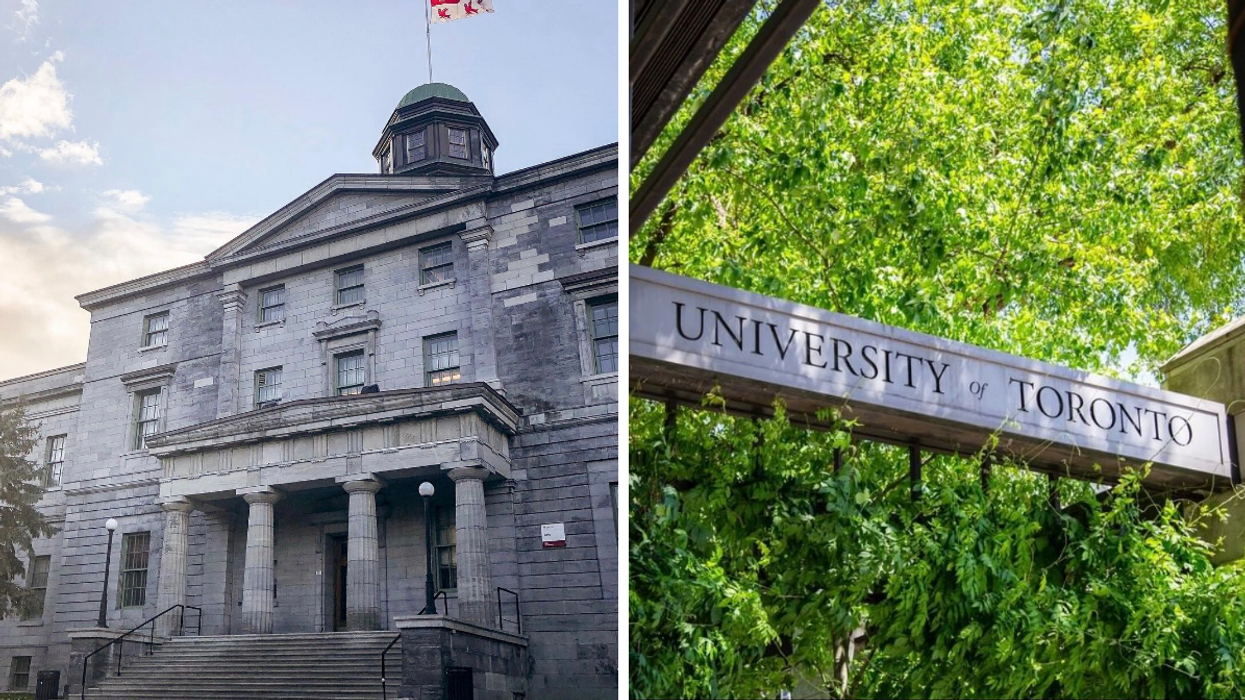 Façade de l'Université McGill. Droite : Université de Toronto.
