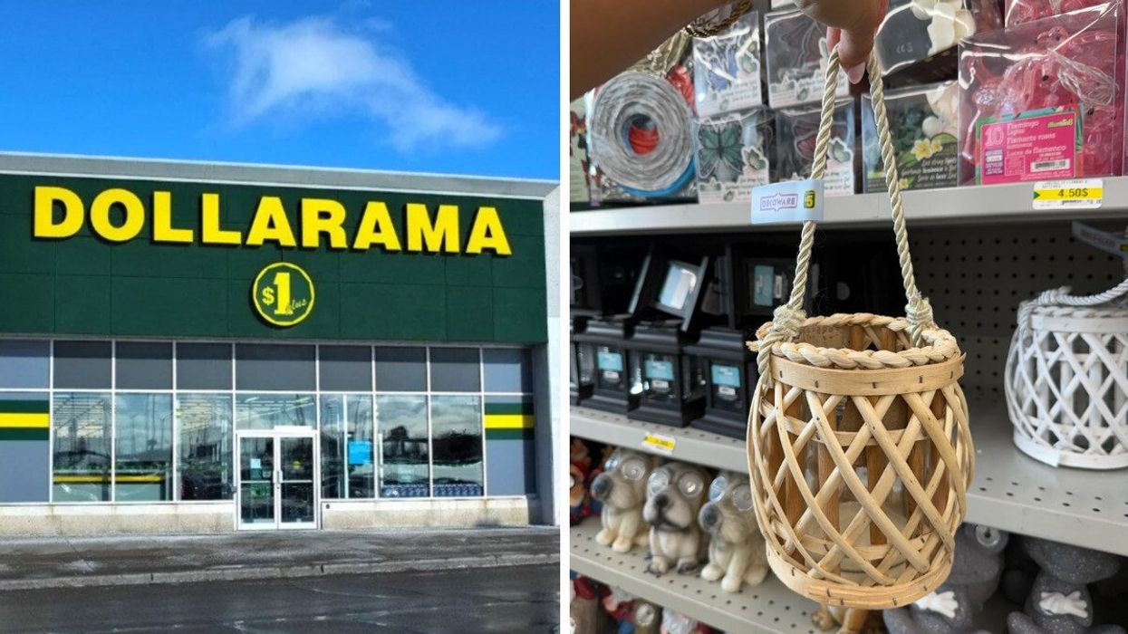 Façade du Dollarama. Droite : une lanterne à suspendre.