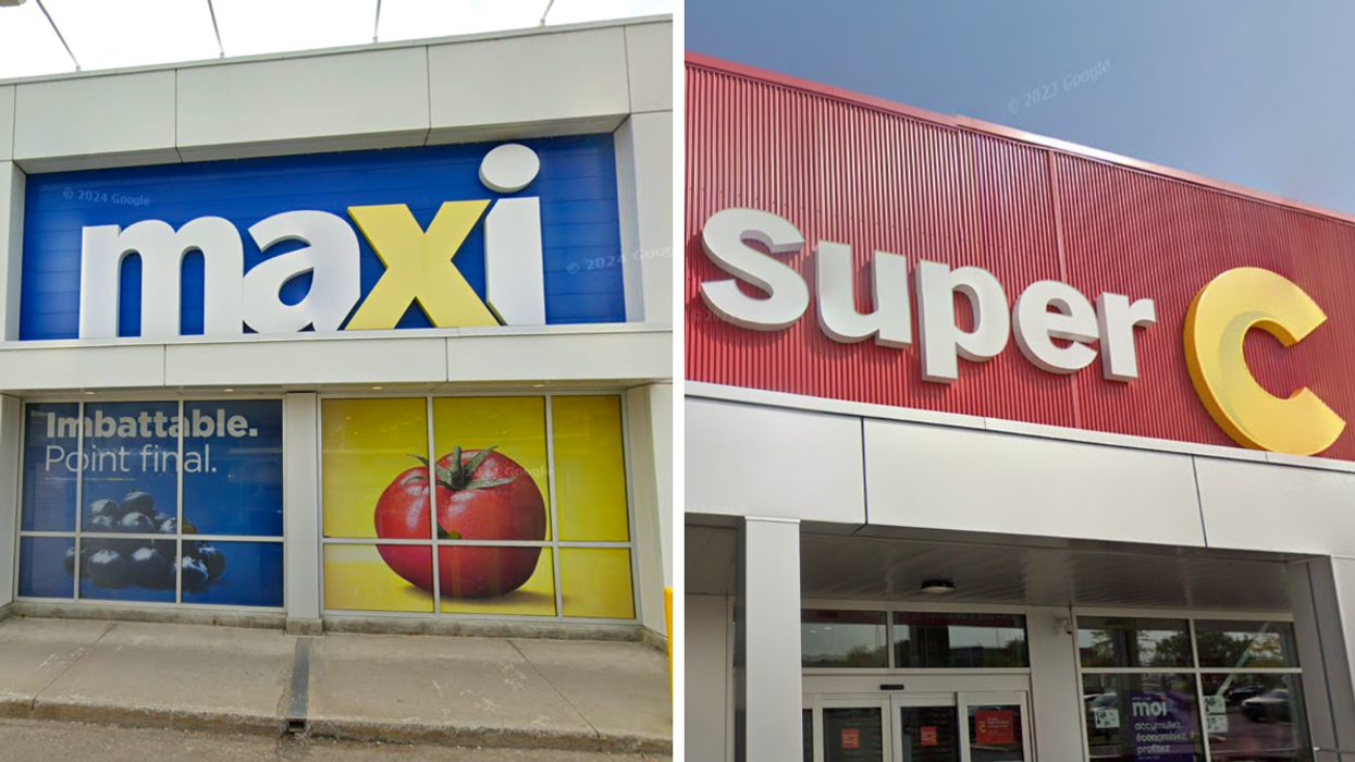 Façade du Maxi. Droite : Façade du Super C.