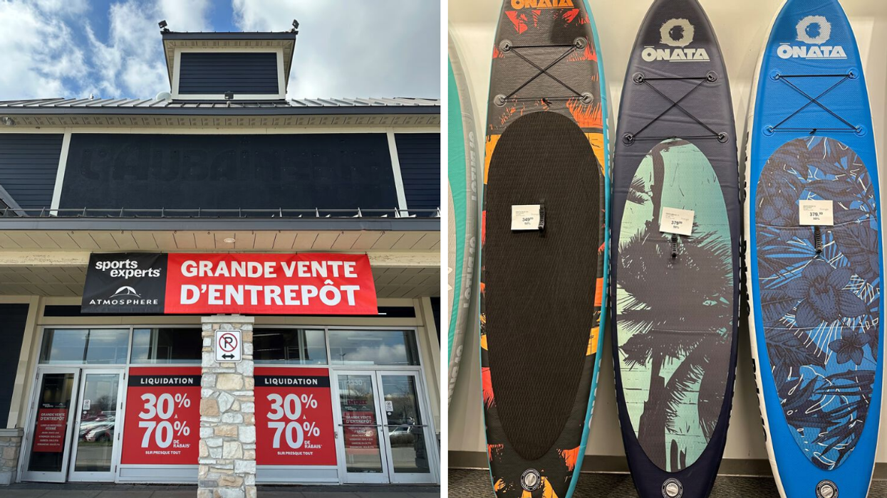 Façade du Sports Experts. Droite : Planches à pagaie.