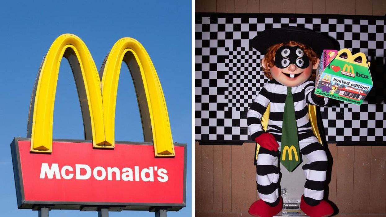 Façade McDonald's. Droite : Joyeux festin pour adulte.