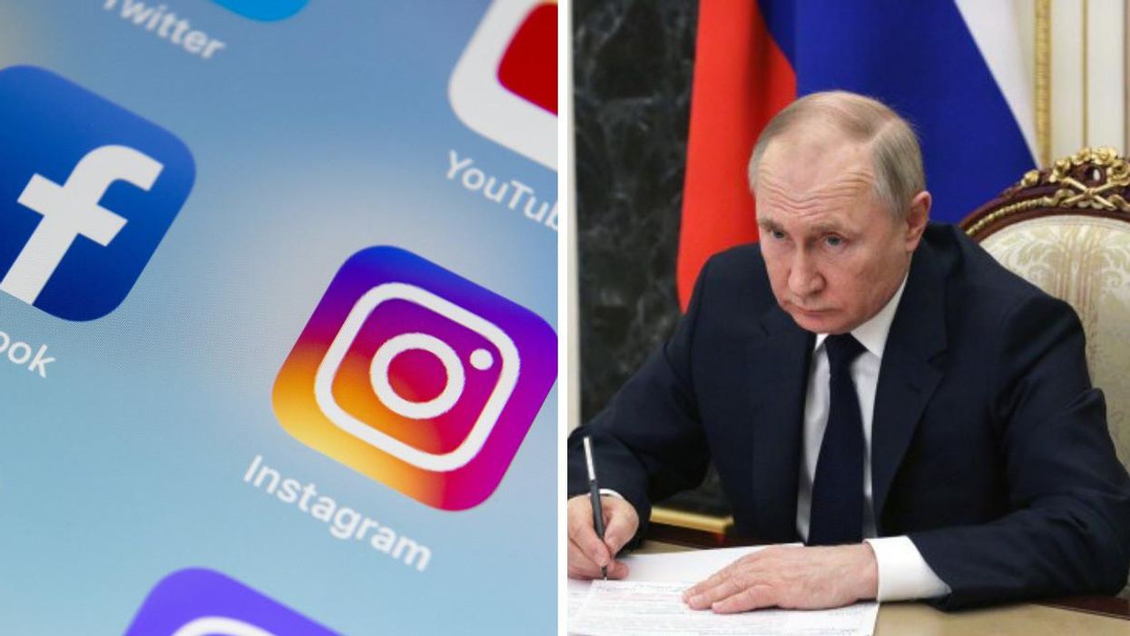 Facebook and Instagram apps. Right: Vladimir Putin.