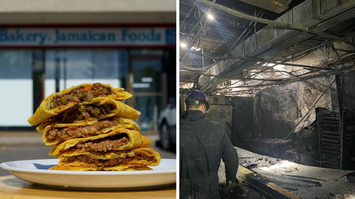 Fahmee Bakery patties. Right: Fahmee Bakery after the fire.