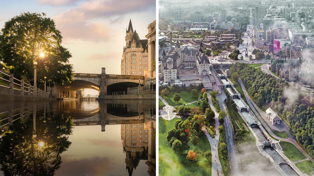 Fairmont Château Laurier. Right: Ottawa Locks and Bytown Museum.