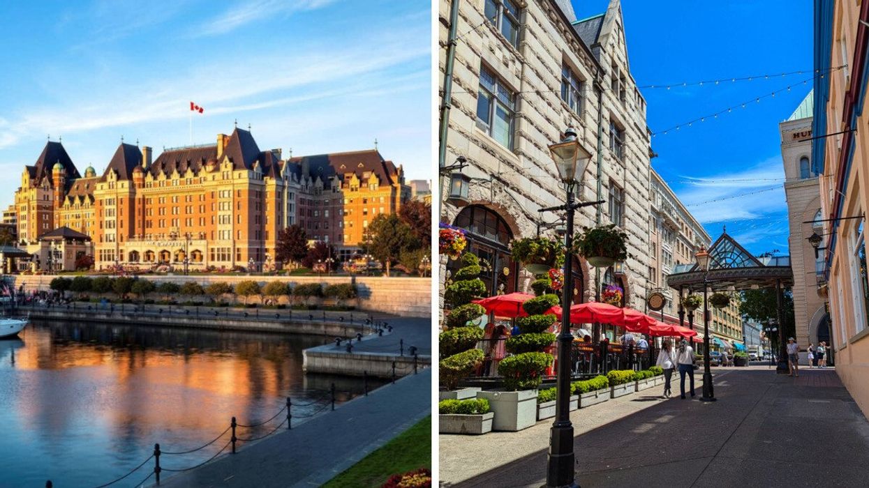 Fairmont Empress in Victoria, B.C. Right: A street in Victoria, B.C.
