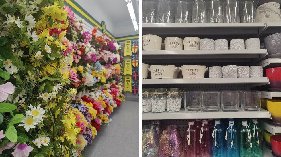 Fake flowers in Dollarama. Right: Vases.