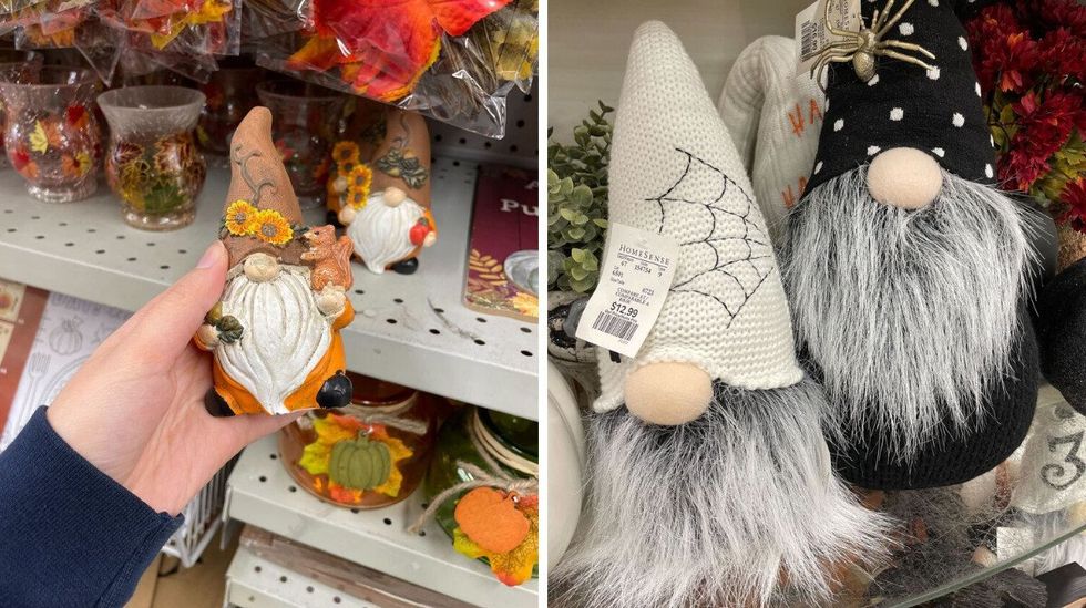 Fall gnome at Dollarama. Right: Halloween gnomes at HomeSense.
