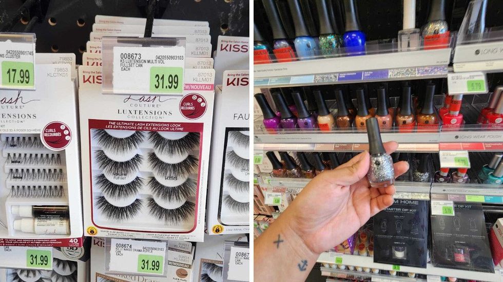 False eye lashes at Sally Beauty. Right: Nail polish at Sally Beauty.